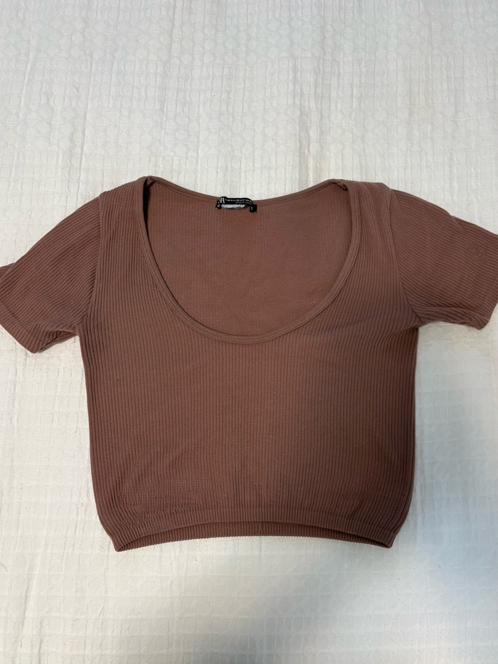 Zara Crop Top - Brown Ribbed Scoop Neck
